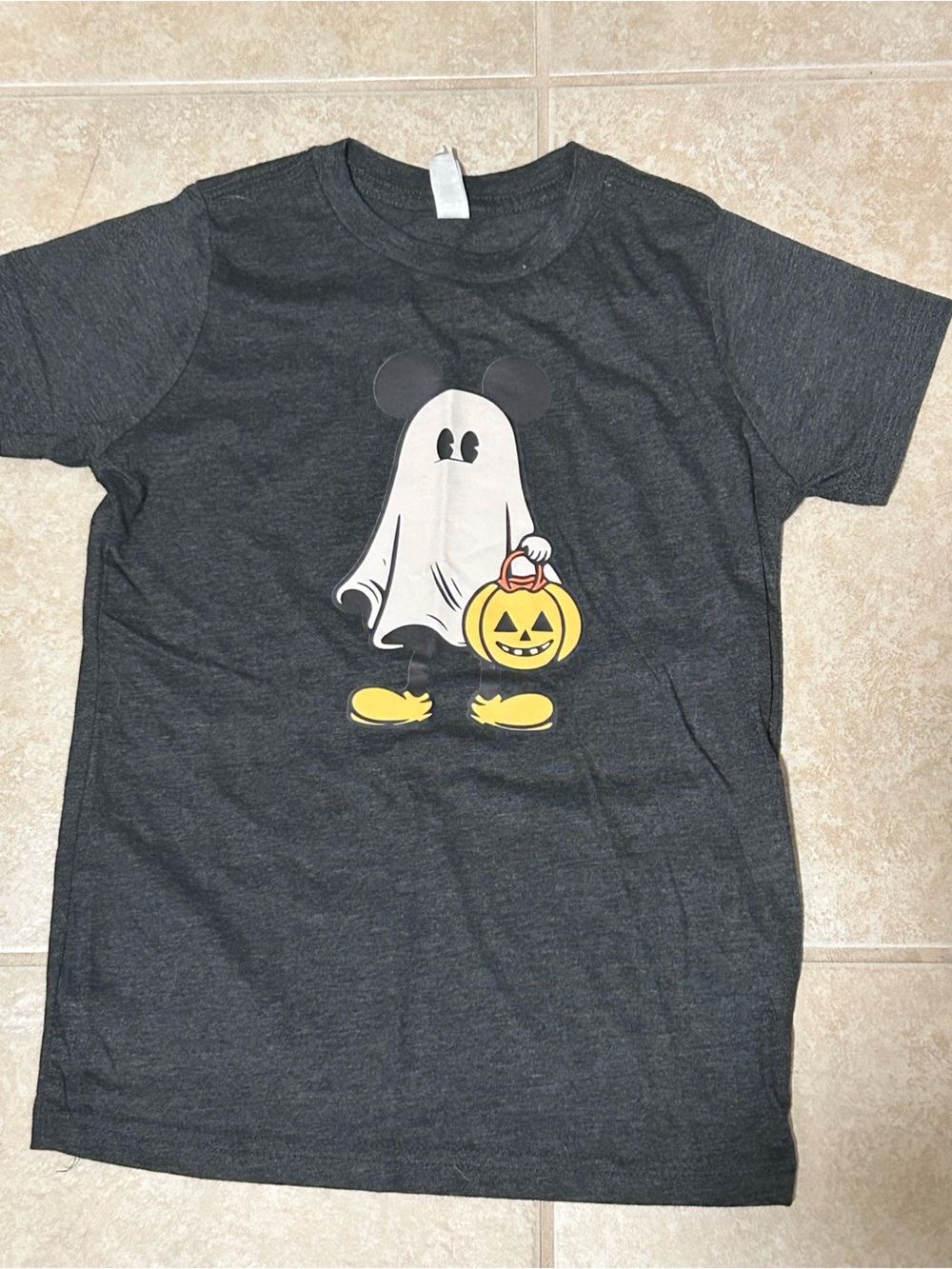 Halloween Mickey Ghost Holding Pumpkin Graphic Tee - Dark Gray - Disney